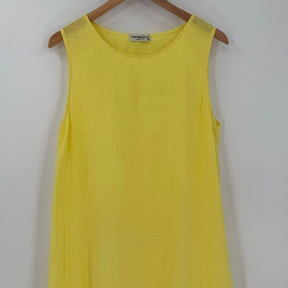 Terzo Millennio Yellow 100% Linen Italy Sleeveless Midi Eyelet Hem Dress Medium - Picture 2 of 9